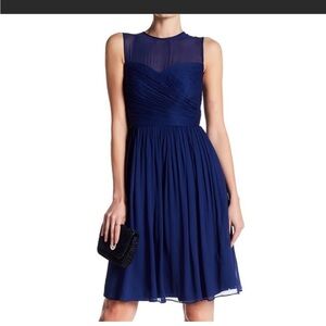 J crew silk chiffon Clara lined  mini dress in dark cove ( blue ) size 2 NWT